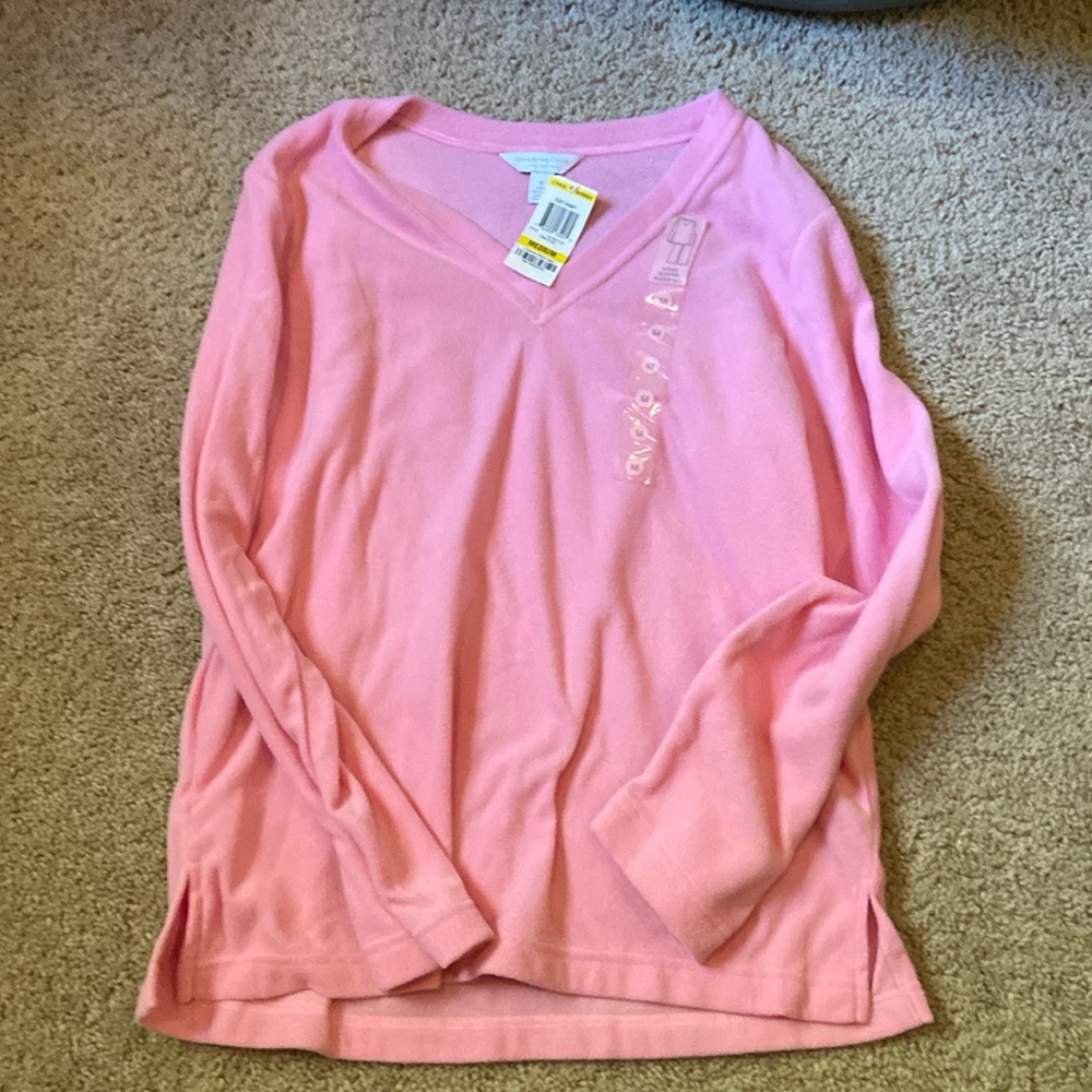 Charter club pink fleece long sleeve pj top size M
